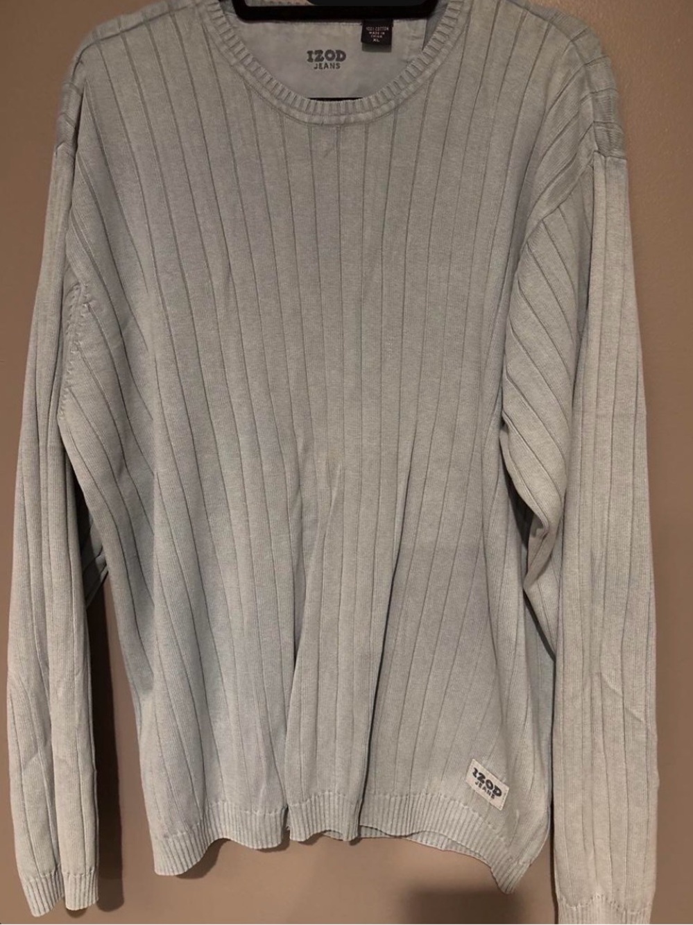 Izod Light Gray Ribbed Crew Sweater